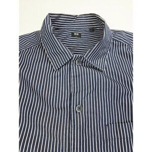 Uniqlo Size Large Mens Black White Stripe Long Sleeve Pocket Cotton Shirt